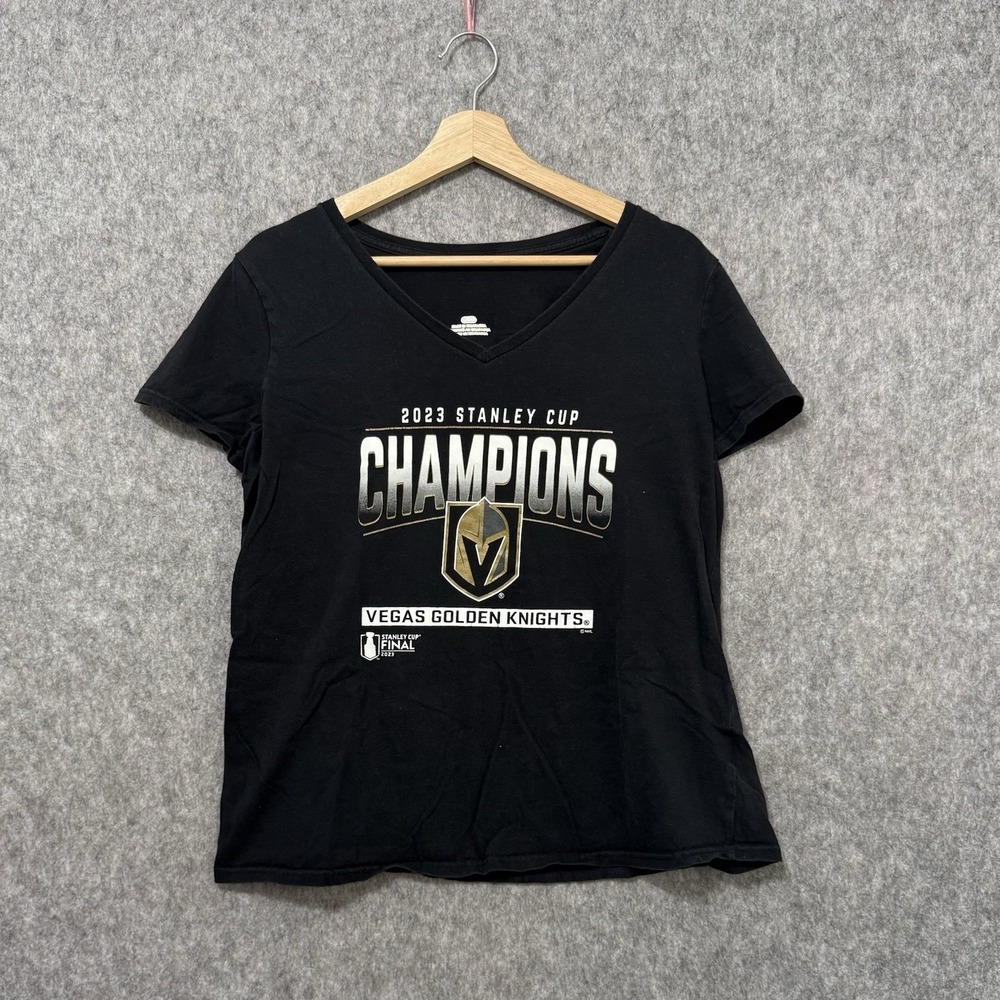 Vegas Golden Knights 2023 Stanley Cup Champions V-Neck T-Shirt Women's L Black